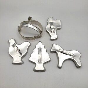 Vintage Aluminum Cookie Cutters with Handles Variety Set Of 5